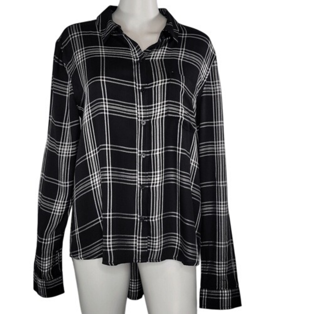 SO Perfect‎ Shirt Black & White Plaid Long Sleeve Blouse